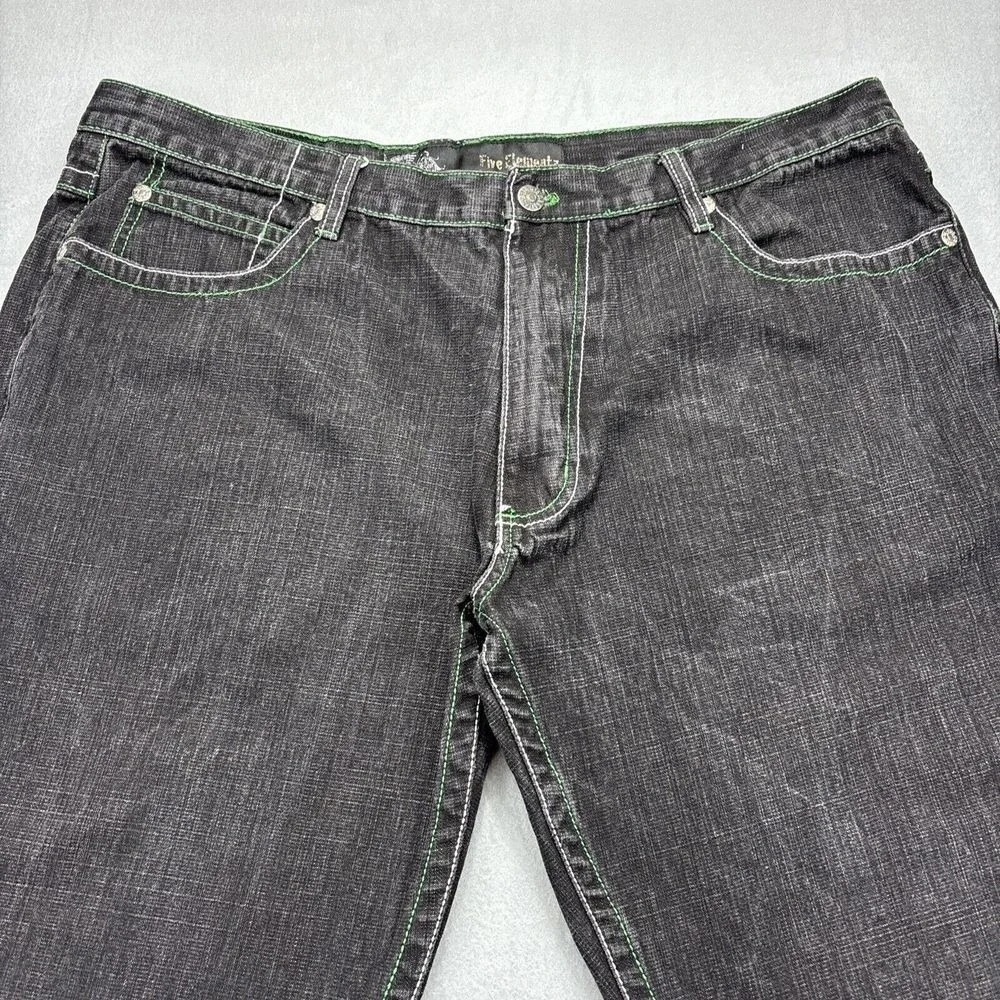 Five Elementz Jeans Mens 42x31 Y2K Black Baggy Embroidered  Streetwear Skater‎